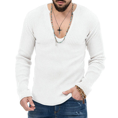 Herren Pullover V-Ausschnitt Struktur Rippdesign Modern