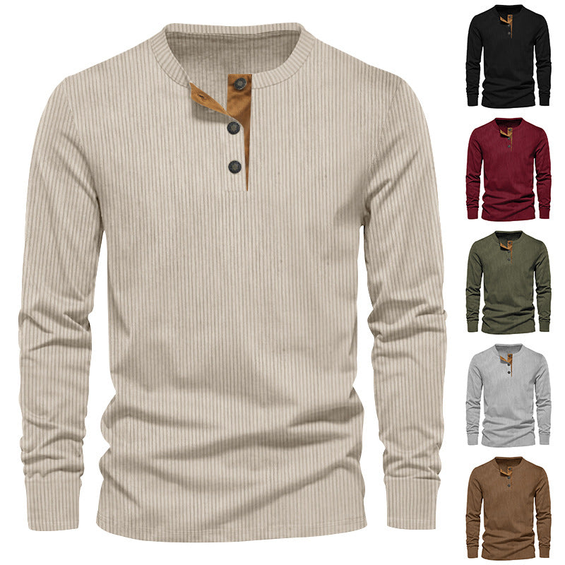 Herren Langarmshirt Strukturiert mit Knöpfen Modern - BerlinGlamour
