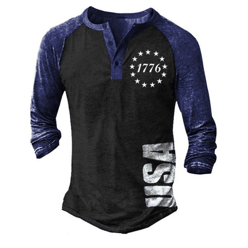 der neue Titel: Herren Langarm Henley-T-Shirt mit kreativem Druck und stilvollem Knopfverschluss BerlinGlamour