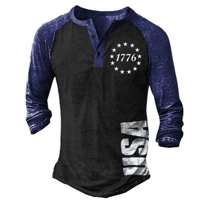 der neue Titel: Herren Langarm Henley-T-Shirt mit kreativem Druck und stilvollem Knopfverschluss BerlinGlamour