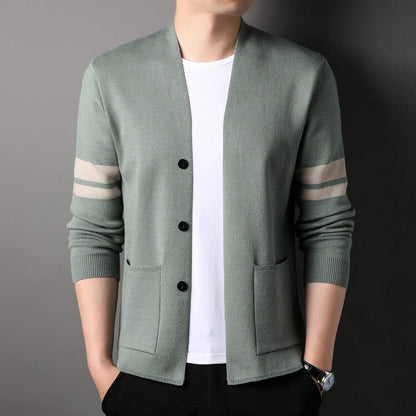 Herren Strickcardigan Modern Niedriger Kragen Streifen - BerlinGlamour