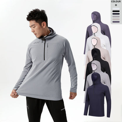 Herren Sportoberteil Atmungsaktiv Kapuze Funktionsshirt - BerlinGlamour