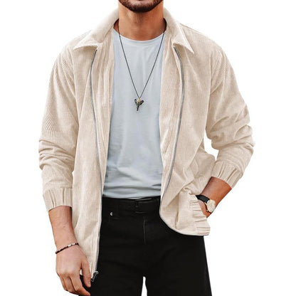 Herren Cordjacke Bequem Reißverschluss Lederoptik