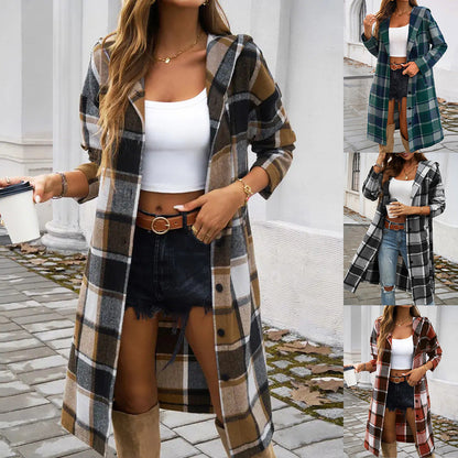 Damen Mantel Karierter Modern Schnitt mit Taschen - BerlinGlamour