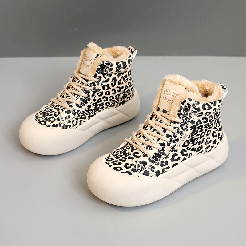 Damen Sneaker High-Top Wildleder Optik Kuschelig