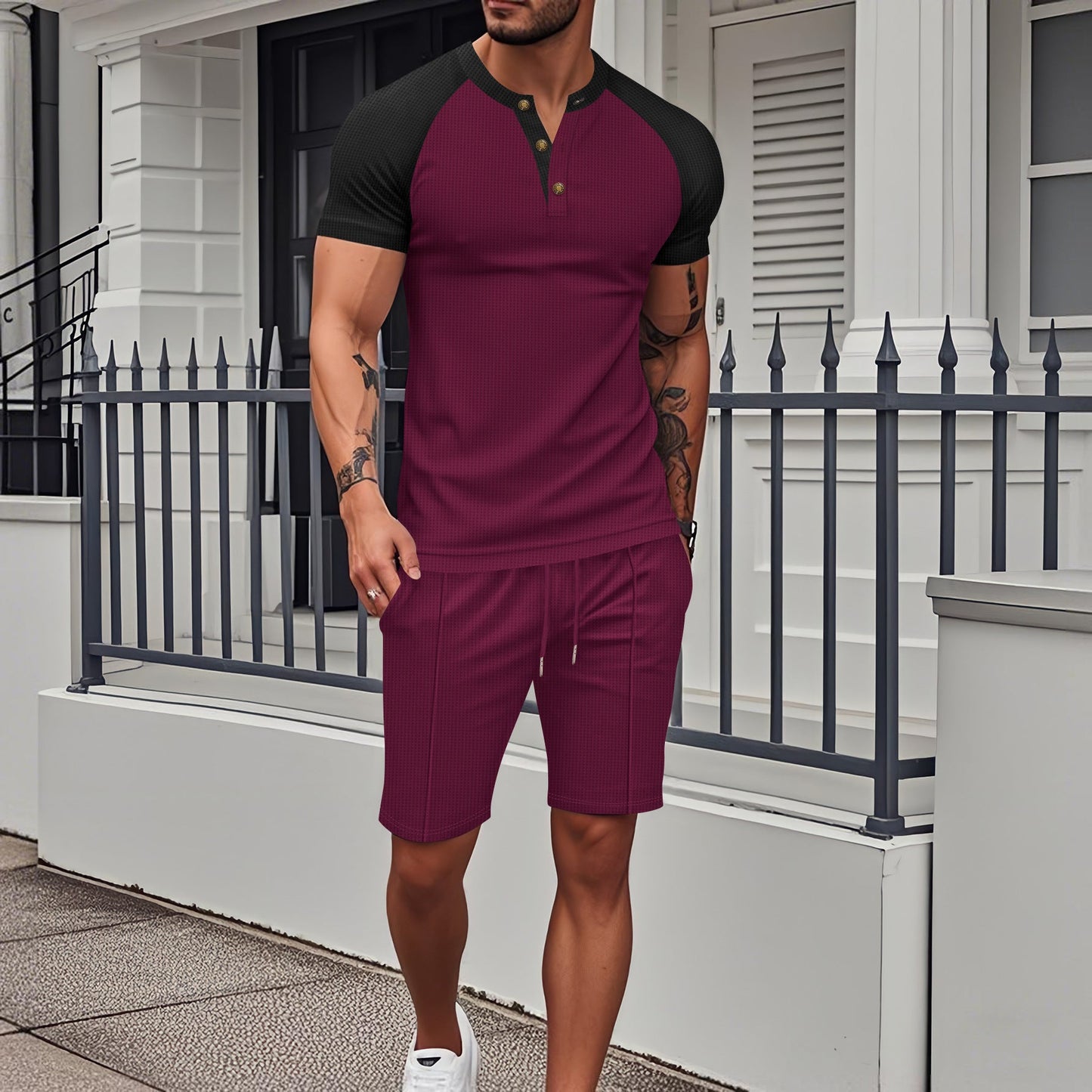 Herren Sport Set Kurzarm mit Struktur Optik Modern - BerlinGlamour