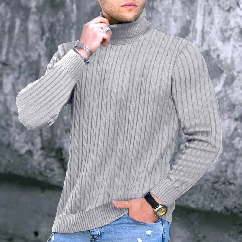 Herren Rollkragenpullover Modern Strukturiert Schwarz