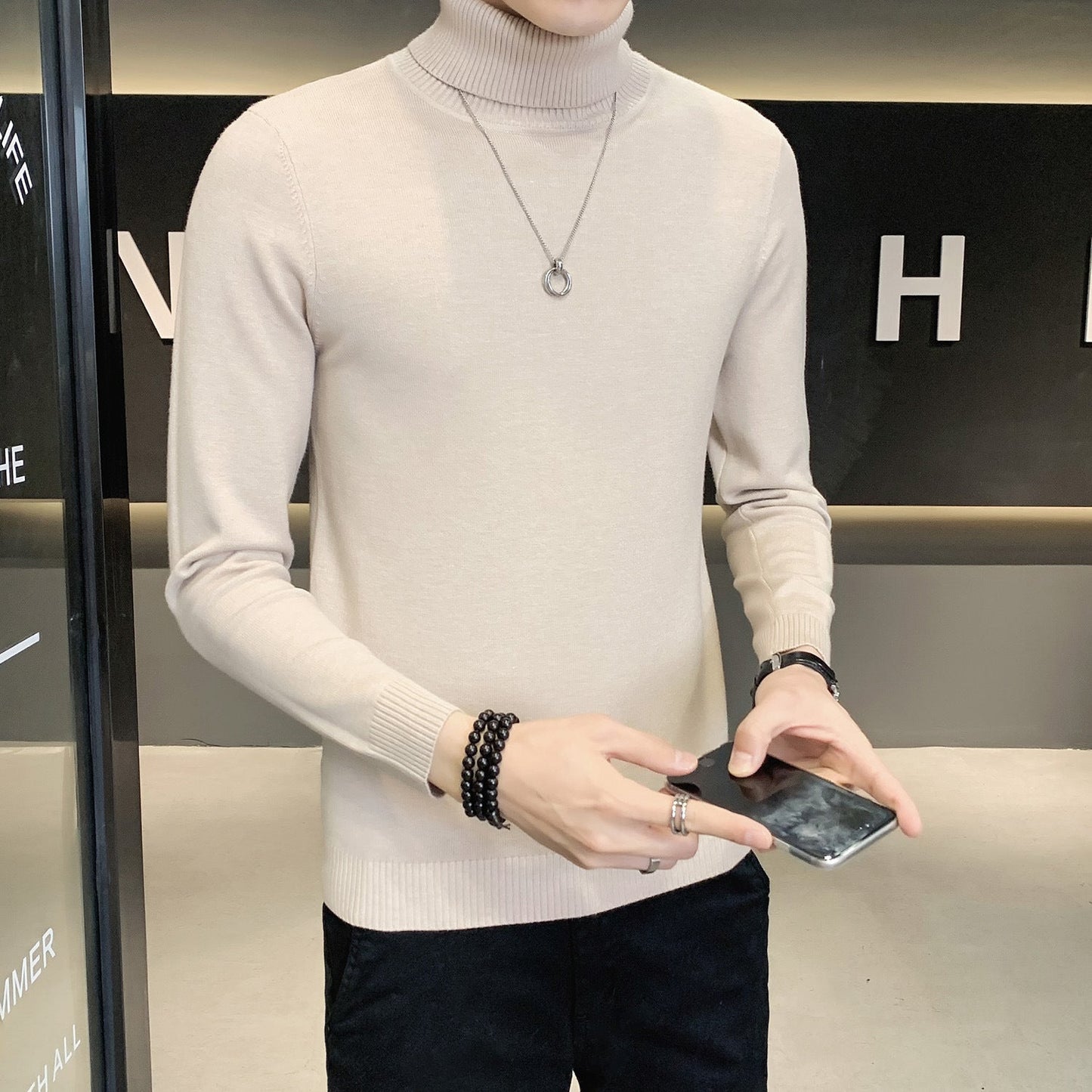 Herren Pullover Weich Strickware Hochkragen Modern