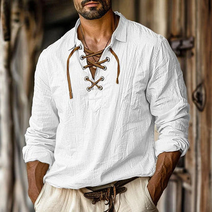Herren Langarmhemd Elegant mit Schnürung Modern