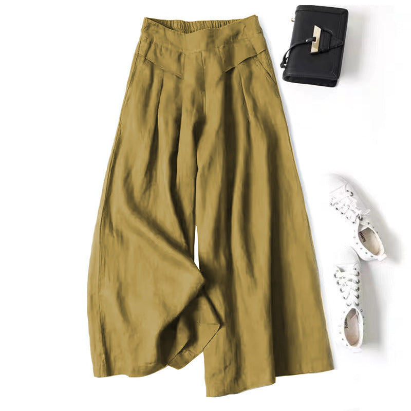 Damen Leinenhose Weit Bequem Mit Hochem Bund