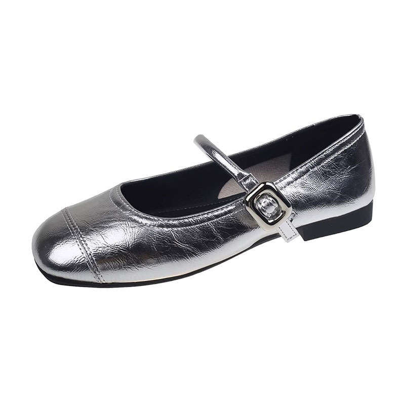 Damen Ballerinas Glänzend Schuhe Modisch mit Schnalle