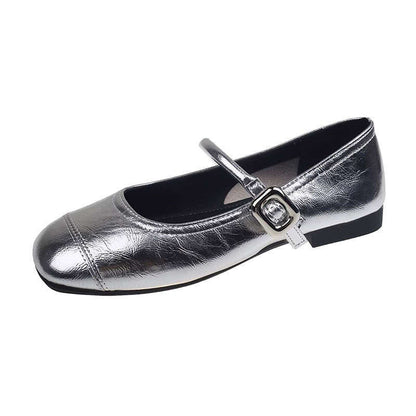 Damen Ballerinas Glänzend Schuhe Modisch mit Schnalle
