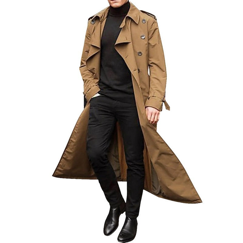 Herren Trenchcoat Eleganter Langmantel mit Knöpfen Hochgeschlossen