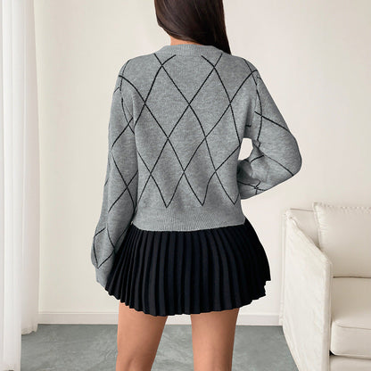 Damen Strickpullover Elegant mit Schleifen und Zickzackmuster