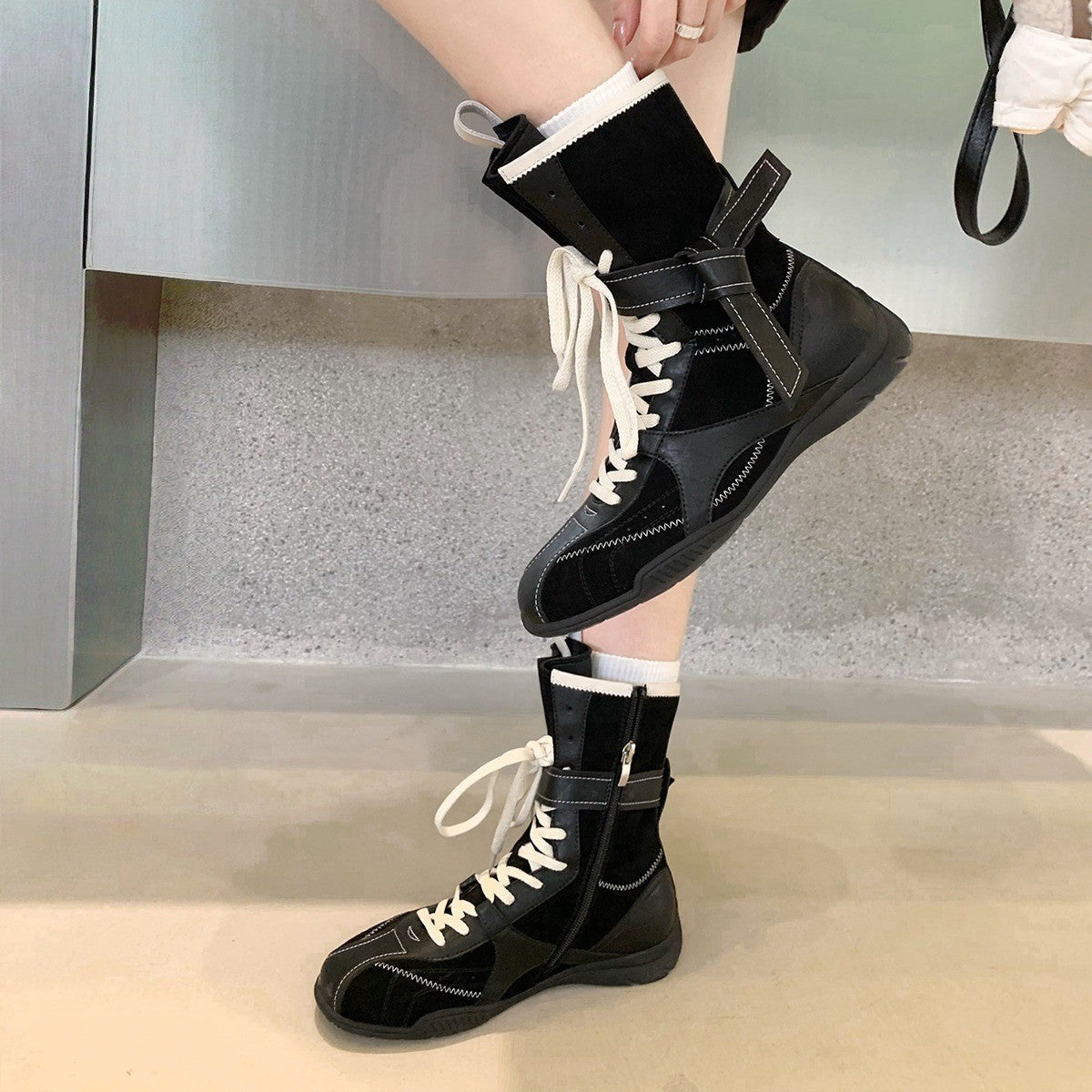 Damen Schnürstiefel Braun Stilisch Lederschuhe