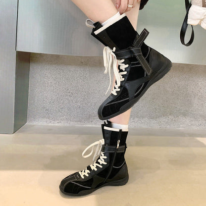 Damen Schnürstiefel Braun Stilisch Lederschuhe