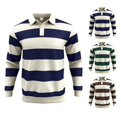 Herren Polohemd Langarm Gestreift Modern
