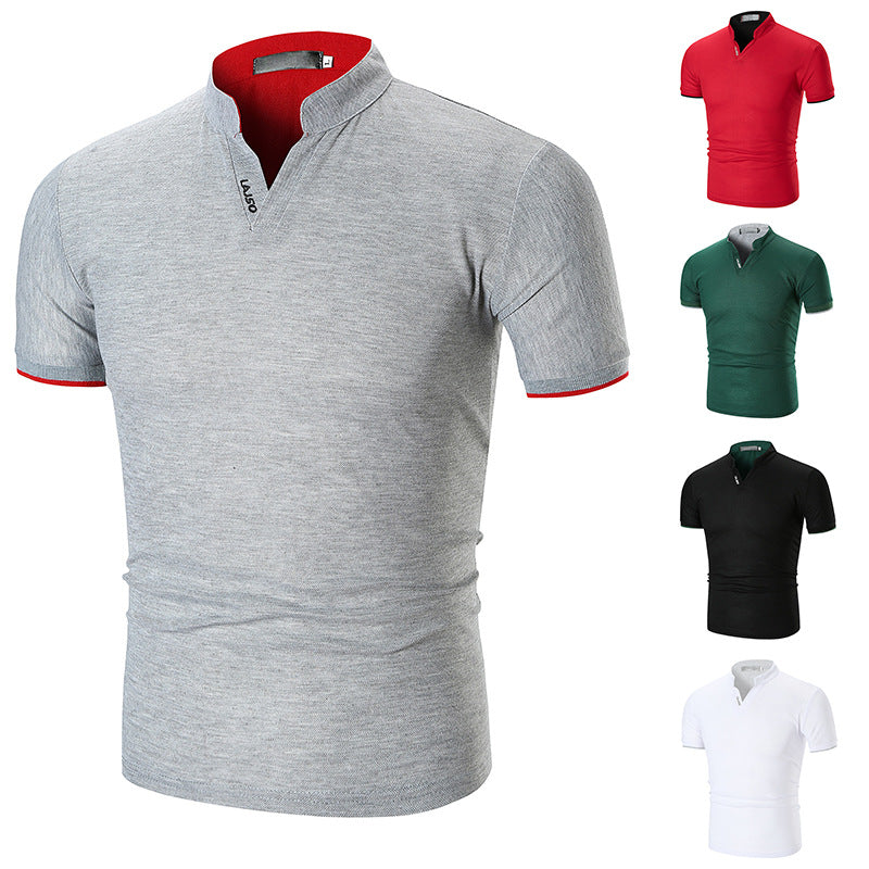 Herren Kurzarmhemd Modern Slim Fit Kontrast Kragen