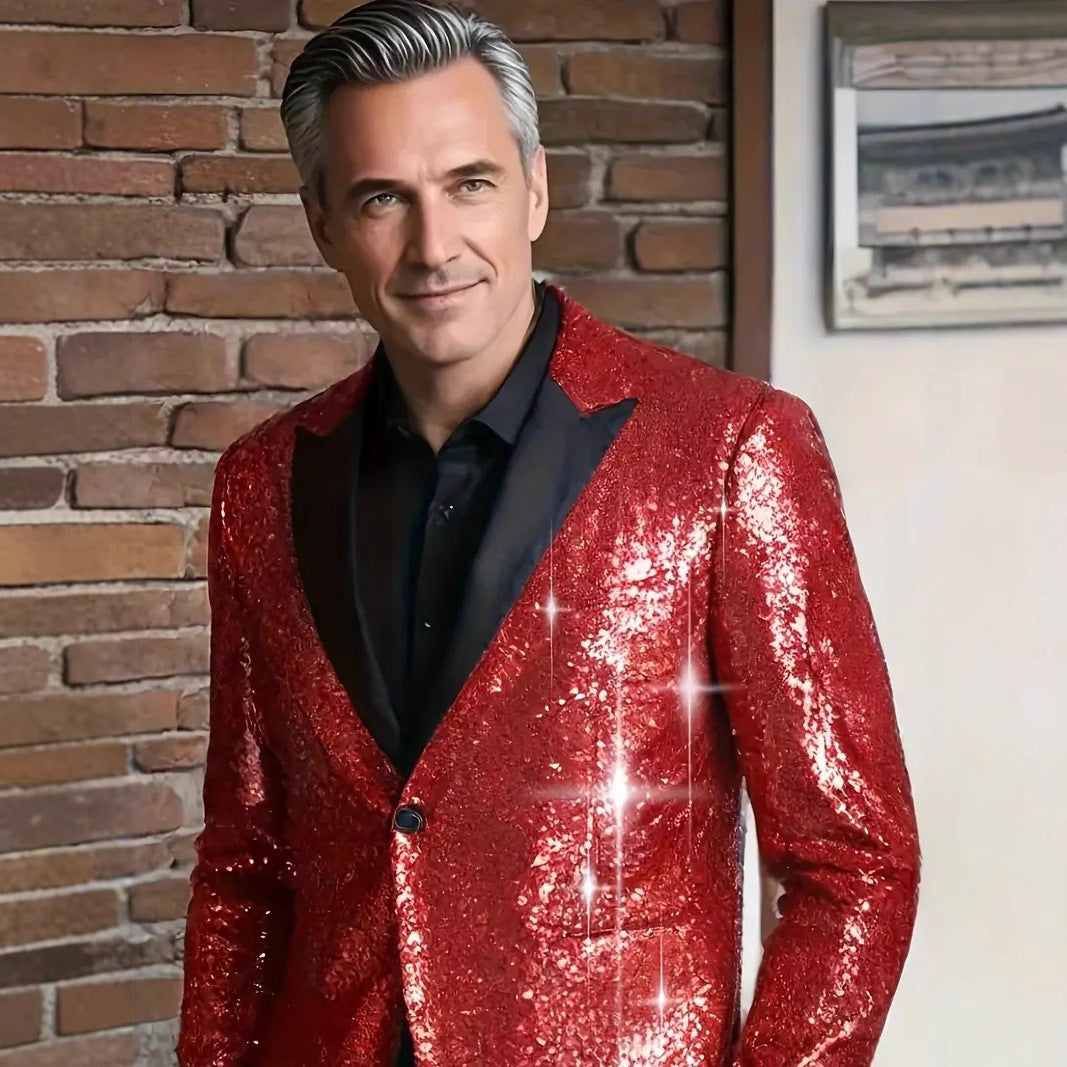 Herren Blazer Glitzer Pailletten Modern Elegant
