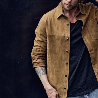 Lederjacke Herren Modern Wildleder mit Taschen Schwarz