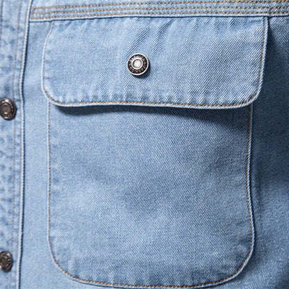 Herren Denim Hemd Modern Schnitt 2 Brusttaschen