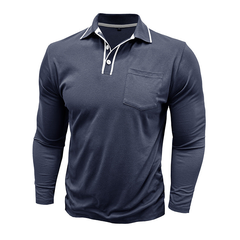 Herren Polo Langarm Modern Kontrastkragen Trendy