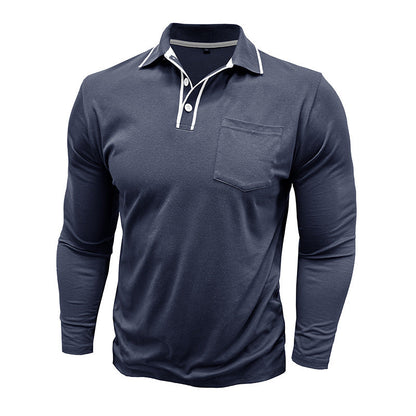 Herren Polo Langarm Modern Kontrastkragen Trendy