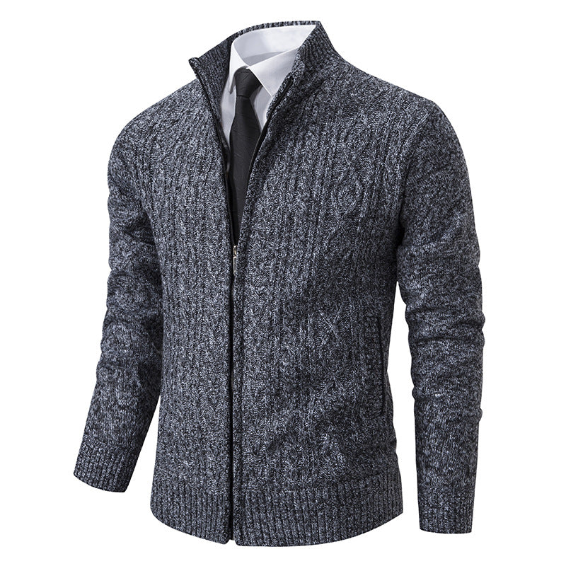 Herren Strickjacke Stehkragen Musterung Modern