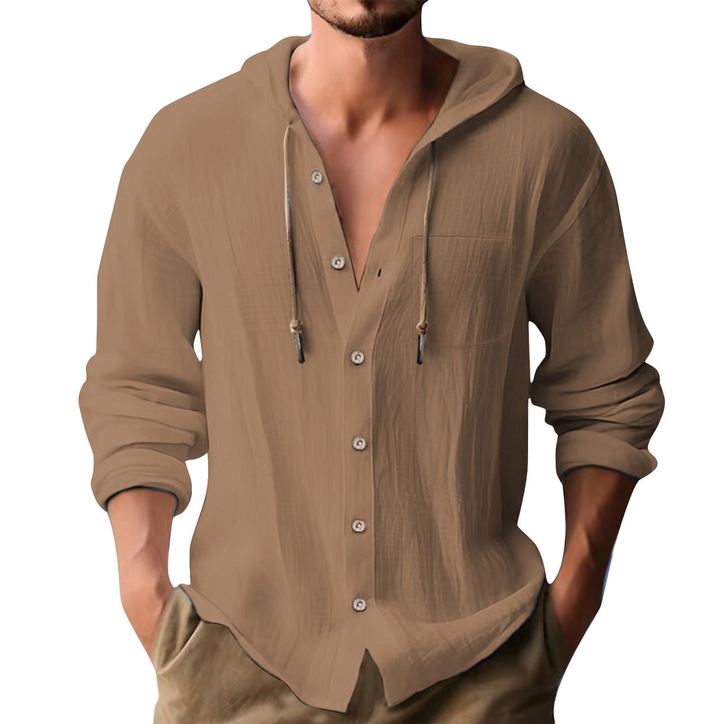 Herren lässiges Kapuzenshirt mit Knopfleiste und praktischen Taschen BerlinGlamour.