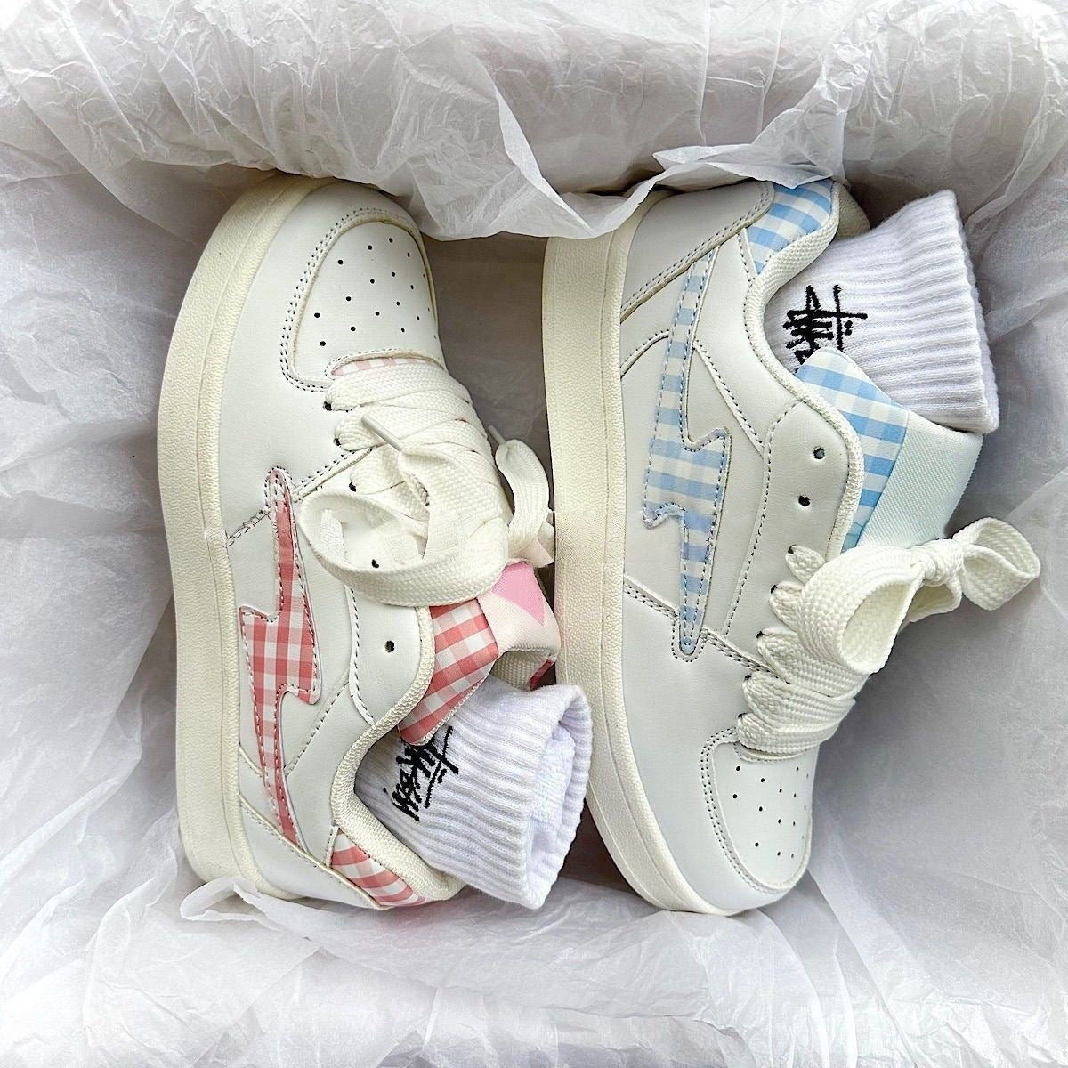 Damen Sneaker Sportlich Kariert Bequem