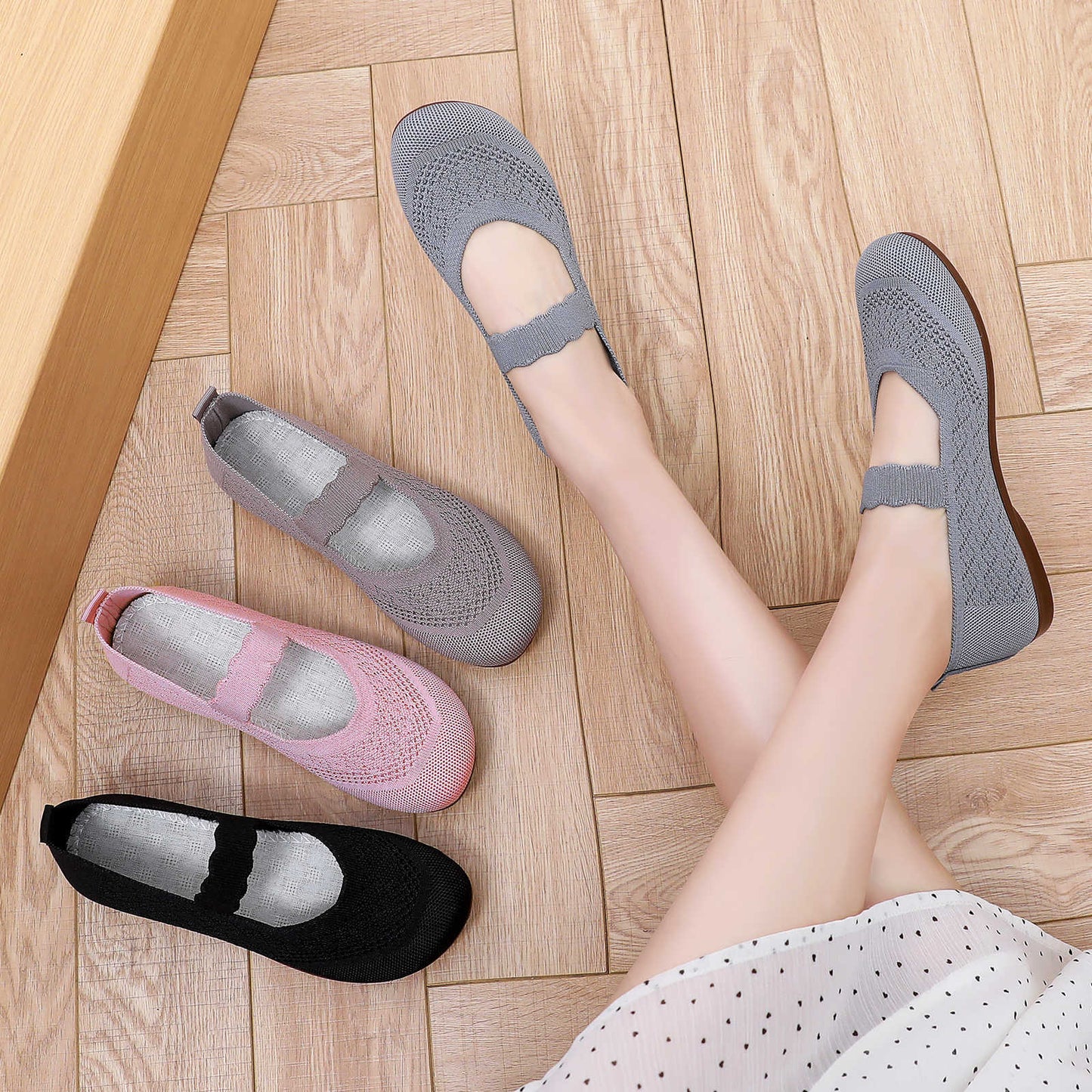 Damen Ballerinas Atmungsaktiv Rutschfest Bequem