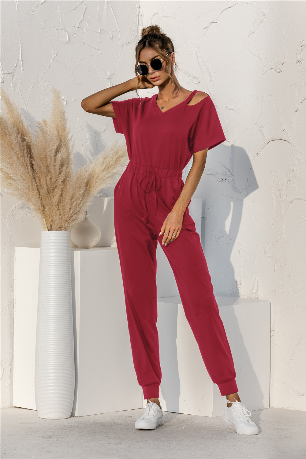 Damen Overall Relaxed Fit Schulterfrei mit Kordelzug