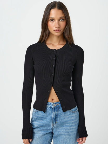 Damen Strickjacke Figurbetont Langärmlig Knöpfe
