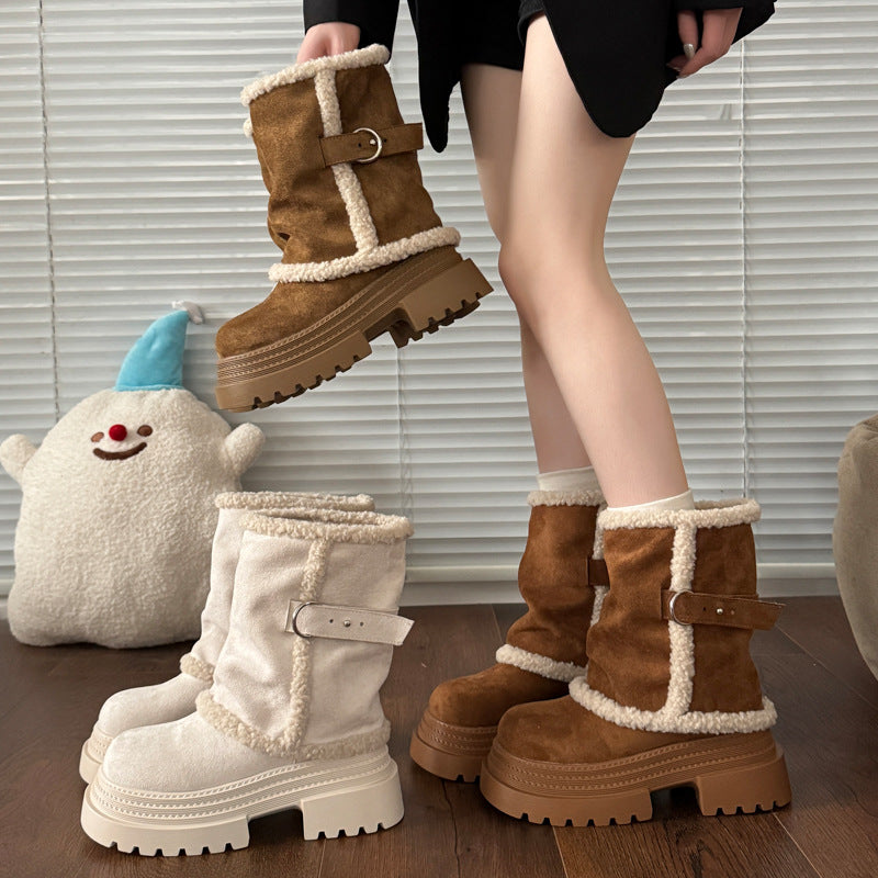 Damen Winterstiefel Kuschelig Warm mit Schnallen