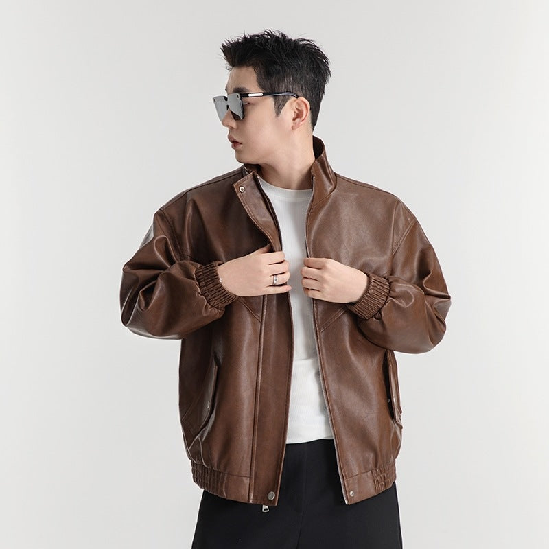 Herren Lederjacke Lässig Schwarzes Kunstleder Mit Taschen - BerlinGlamour