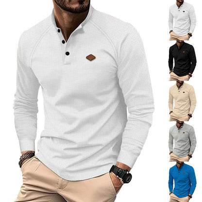 Herren Langarmhemd Modern Henley Ausschnitt Strukturiert - BerlinGlamour