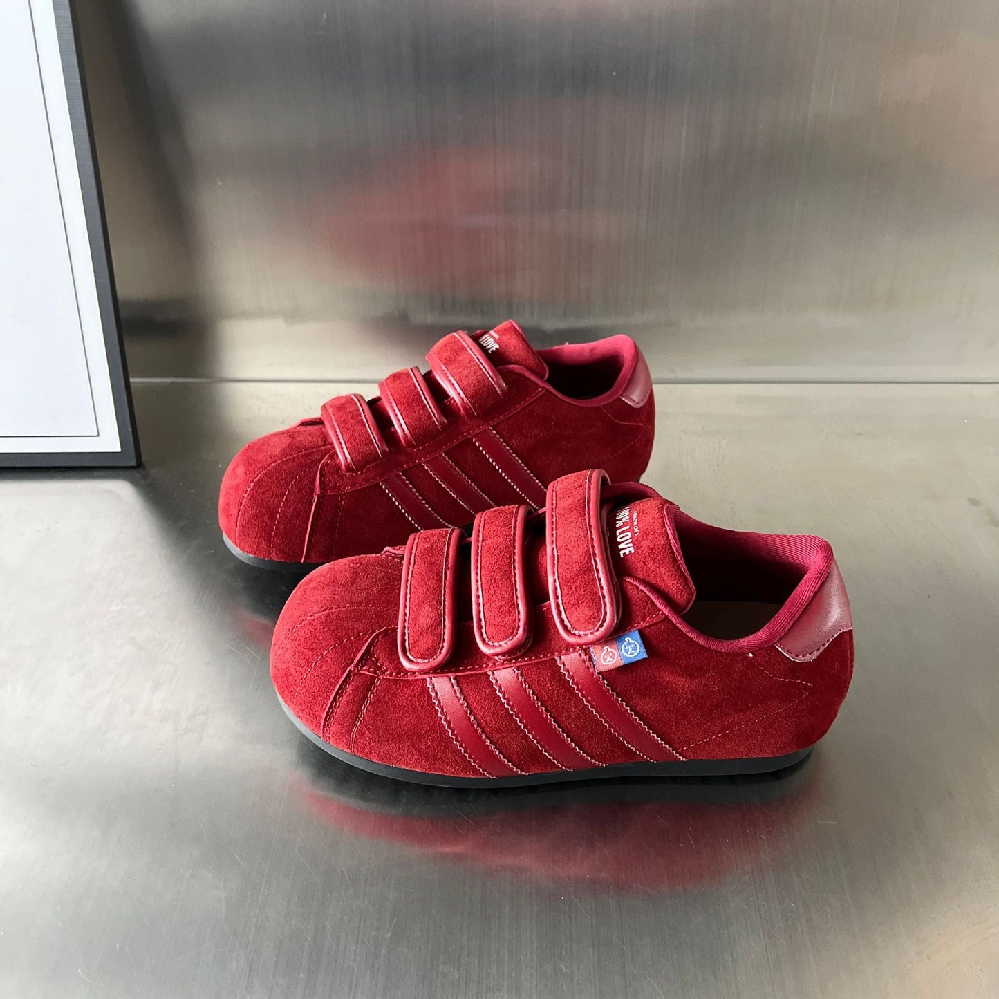 Damen Sneaker Sportlich Wildleder Klettverschluss Schwarz