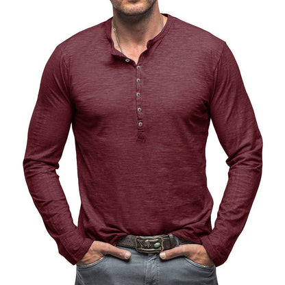 Herren Langarm-Shirt Modern mit Knöpfen Schwarz