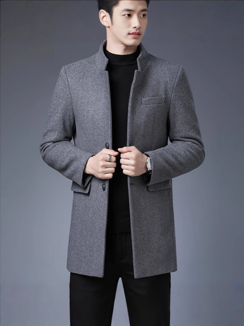 Eleganter Herren Wollmantel Schwarz Modern