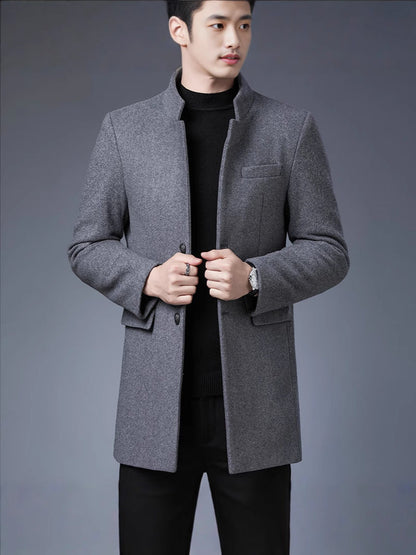 Eleganter Herren Wollmantel Schwarz Modern