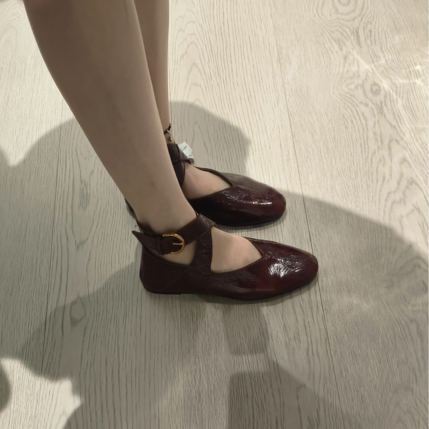 Damen Ballerinas Glänzend Lack Schlaufen Riemen Modisch