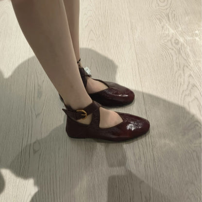Damen Ballerinas Glänzend Lack Schlaufen Riemen Modisch