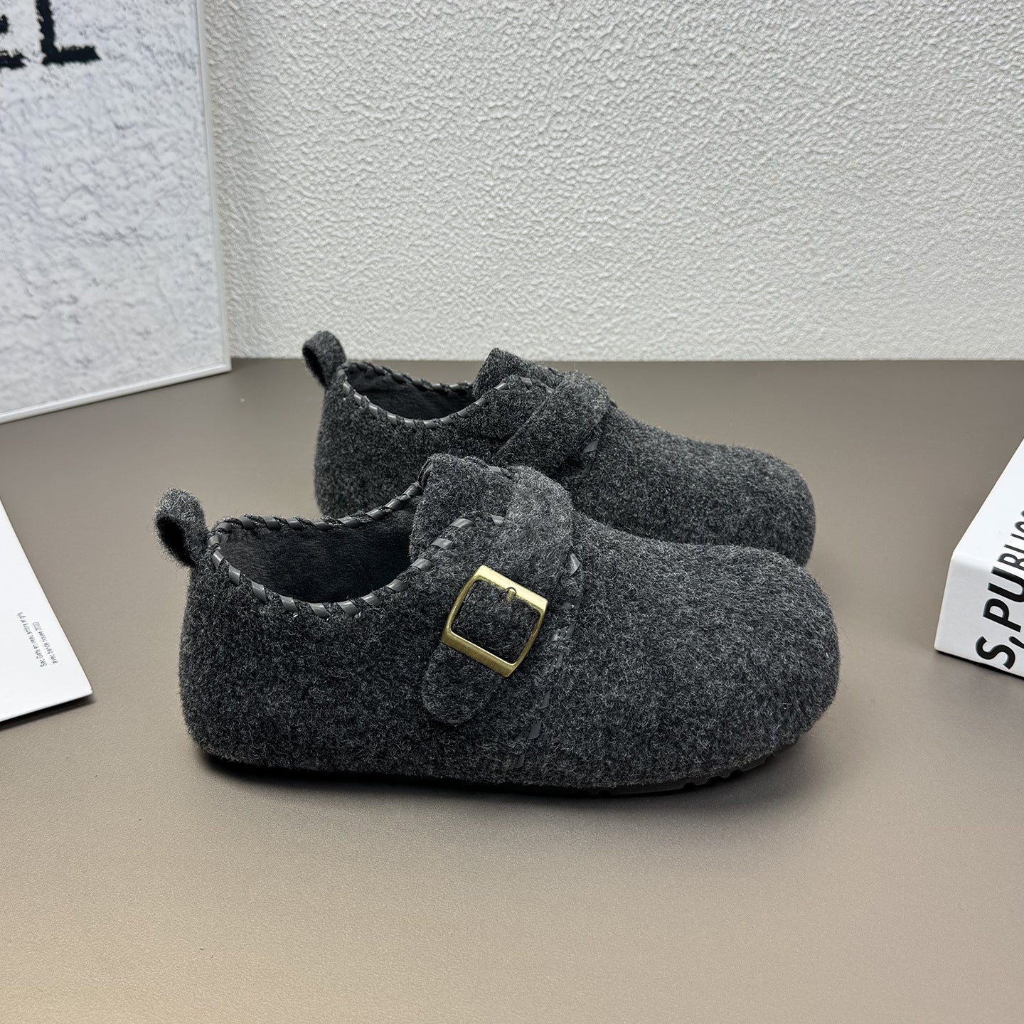 Damen Filzclogs mit Schnallenverschluss Warme Winterclogs