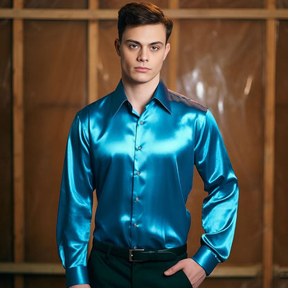 Herren Hemd Satin Glänzend Moderner Kragen
