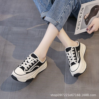 Damen Sneaker Plateau Schuhe mit dicken Sohlen und Kontraststreifen