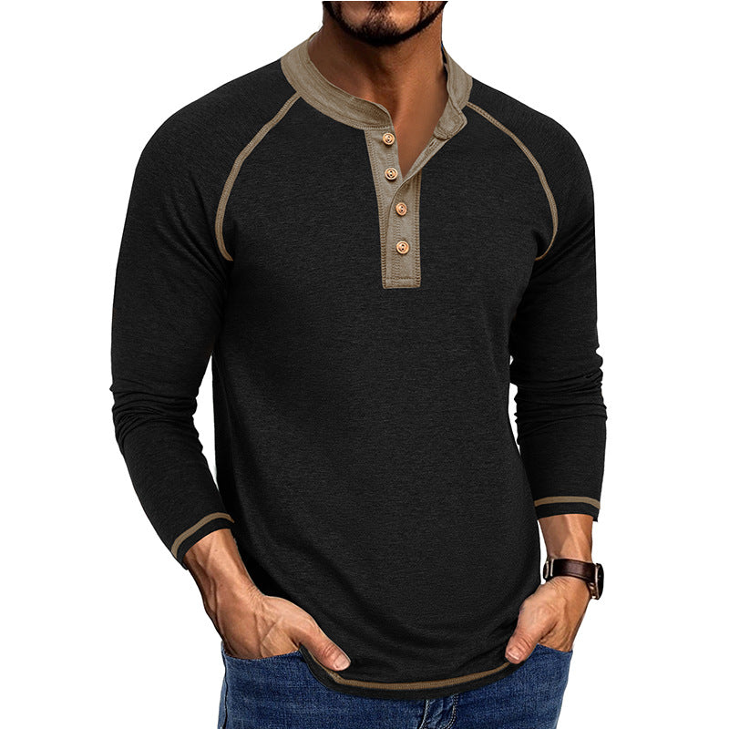 Herren Langarmshirt Weich Baumwolle Kontrastdetails Modern