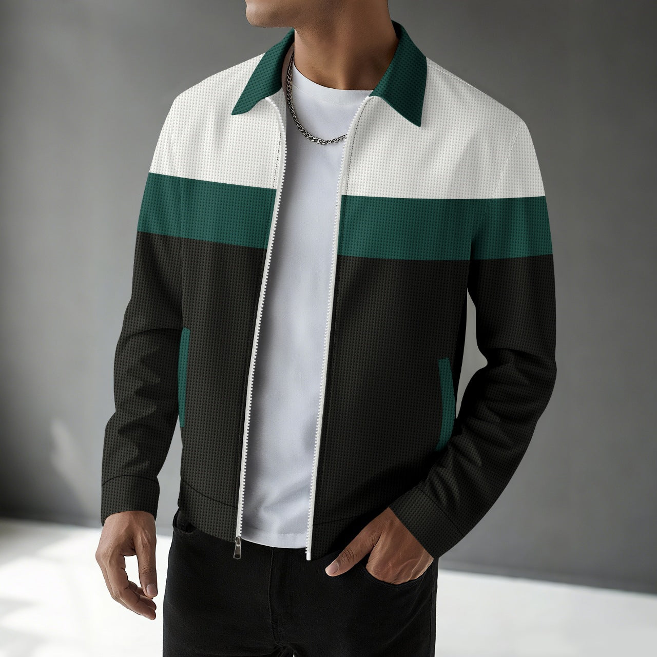 Herren Sportjacke Modern mit Farbblöcken Reißverschlusstaschen