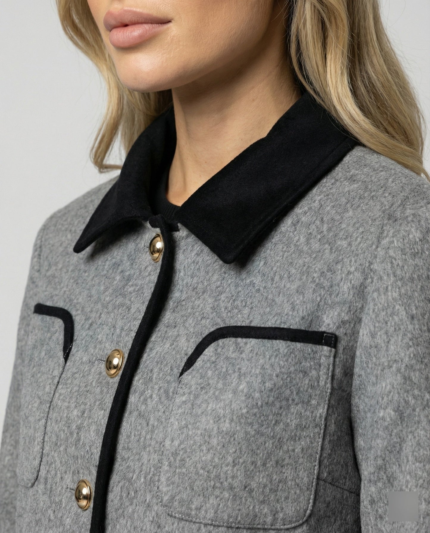Damen Tweedjacke Kurz Wollmix Braun Mit Brusttasche