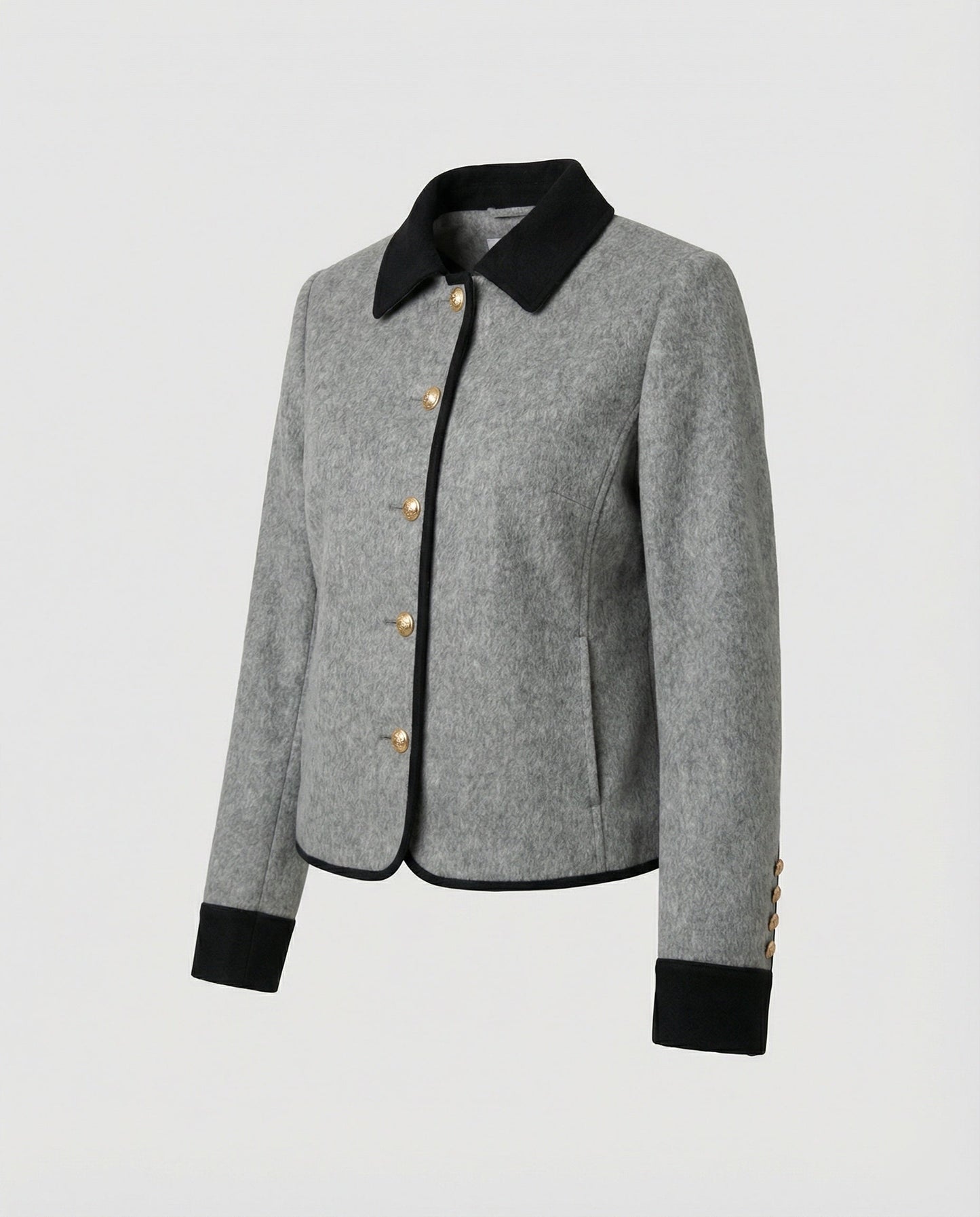 Damen Tweedjacke Kurz Wollmix Braun Mit Brusttasche