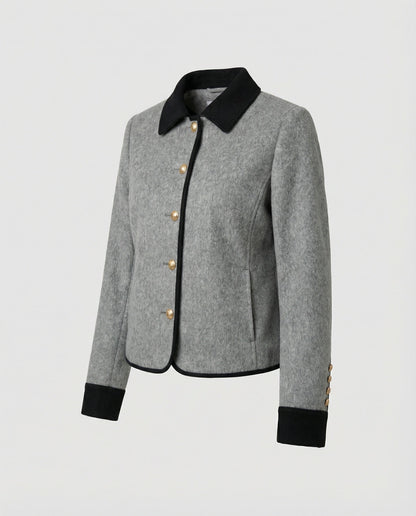 Damen Tweedjacke Kurz Wollmix Braun Mit Brusttasche